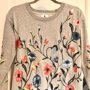 Anthropologie Sundry grey gray sweatshirt with embroidered flowers L